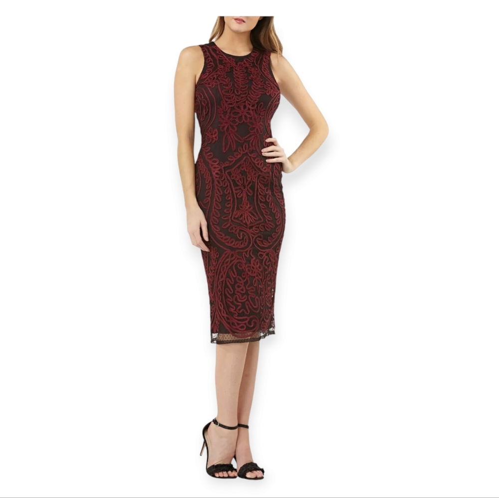 JS COLLECTIONS Dark Berry Purple Black Embroidered Soutache Lace Dress 10 US M
